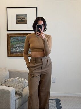 SIMKHAI Brie Cropped turtlenck Sweater in Camel